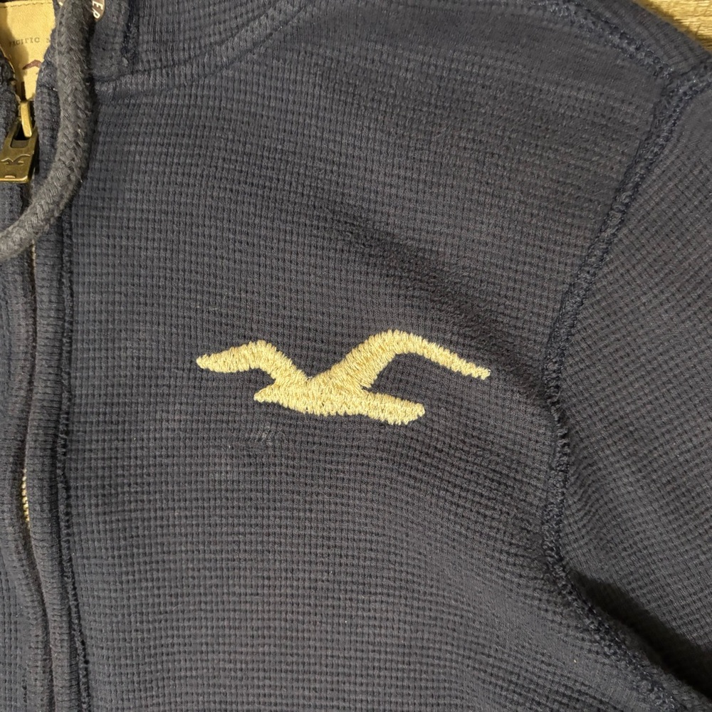 Hollister Waffle Knit Full Zip Hoodie Men's M Blue Fleece Y2K Wave Crashers - Picture 6 of 10